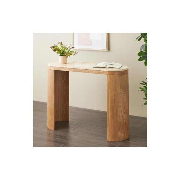 Consola Curva de Madera con Tope de Mármol Beige