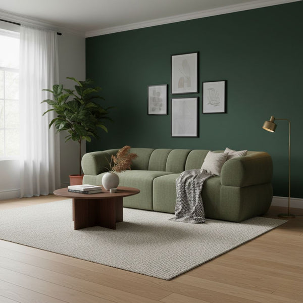 Sofá de brazos redondeados verde oliva