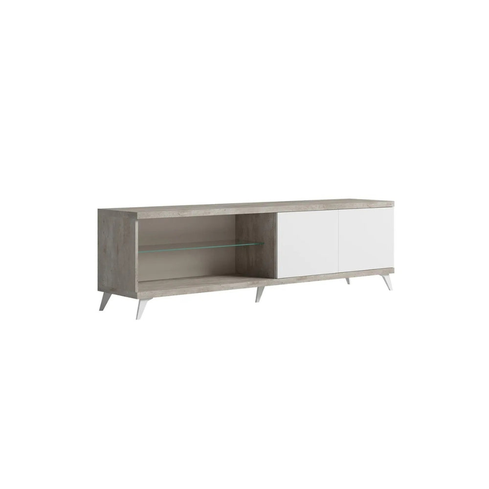 Mesa de TV blanco brillante y stone effect