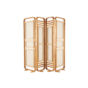 Biombo plegable de teca con paneles de ratán – 4 paneles