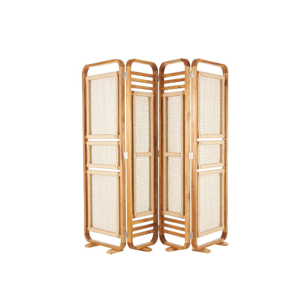 Biombo plegable de teca con paneles de ratán – 4 paneles
