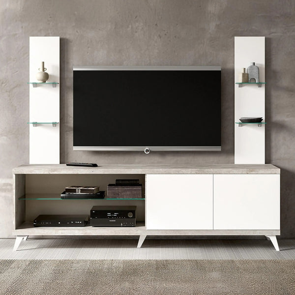 Mesa de TV blanco brillante y stone effect