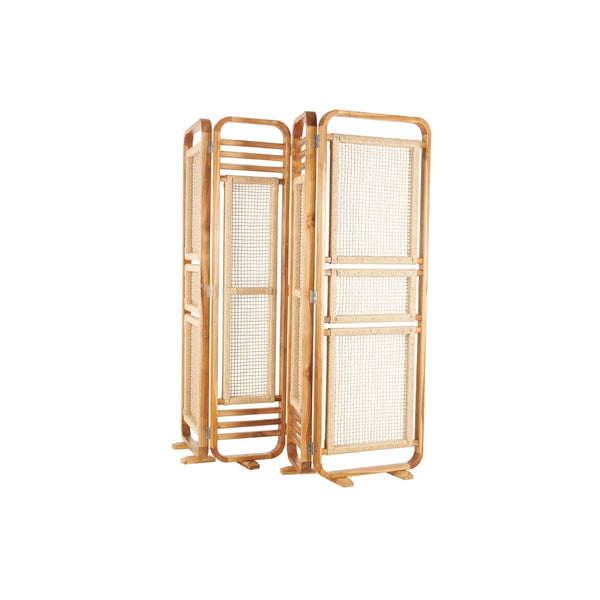 Biombo plegable de teca con paneles de ratán – 4 paneles