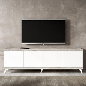 Mesa de TV blanco brillante y stone effect