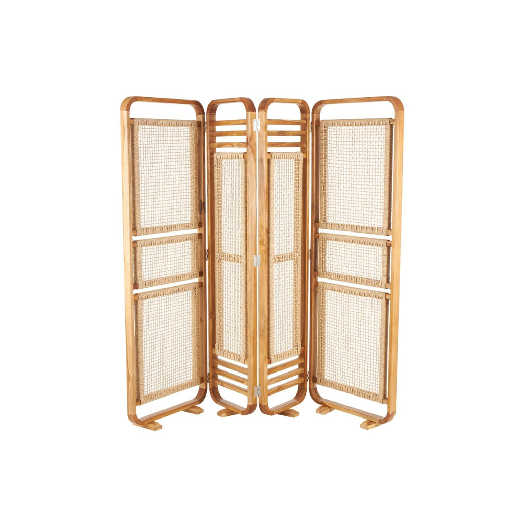Biombo plegable de teca con paneles de ratán – 4 paneles