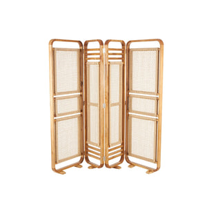 Biombo plegable de teca con paneles de ratán – 4 paneles