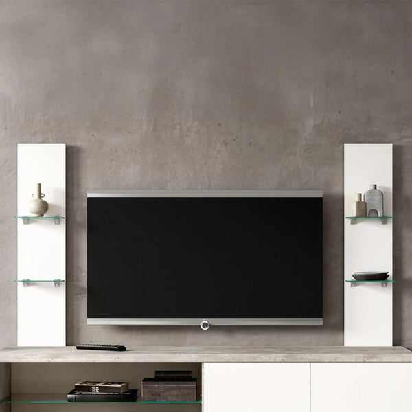 Mesa de TV blanco brillante y stone effect
