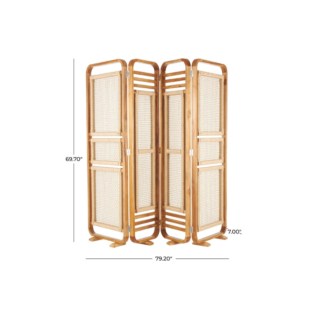 Biombo plegable de teca con paneles de ratán – 4 paneles