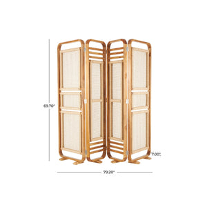 Biombo plegable de teca con paneles de ratán – 4 paneles