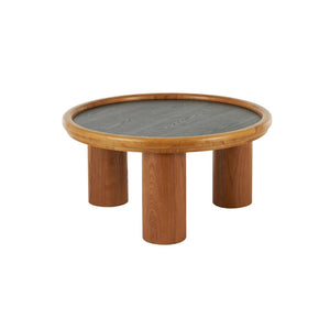 Mesa de centro redonda en madera con tope negro – 32"