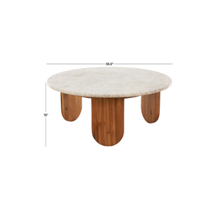 Mesa de Centro Redonda de Madera con Tope de Mármol Beige