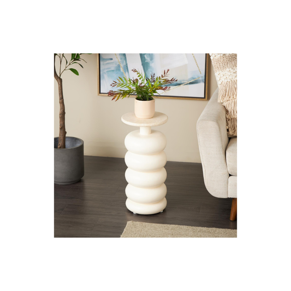 Mesa Auxiliar Escultural con Tope de Mármol Beige