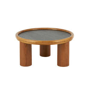 Mesa de centro redonda en madera con tope negro – 32"
