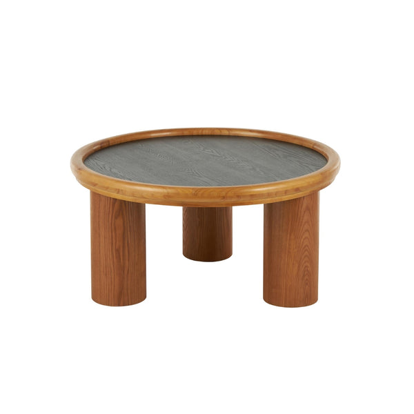 Mesa de centro redonda en madera con tope negro – 32"