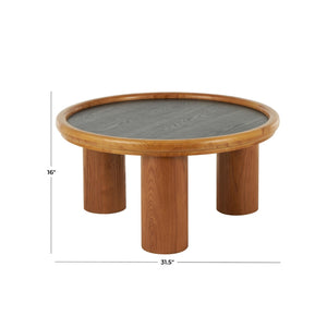 Mesa de centro redonda en madera con tope negro – 32"