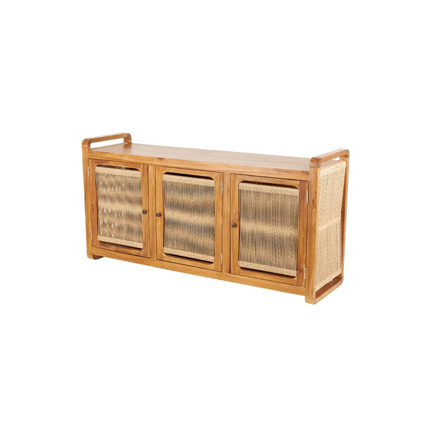 Gabinete de almacenamiento en teca con puertas de ratán – 3 puertas