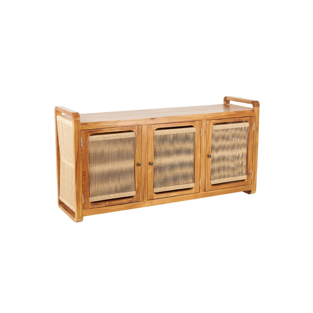 Gabinete de almacenamiento en teca con puertas de ratán – 3 puertas