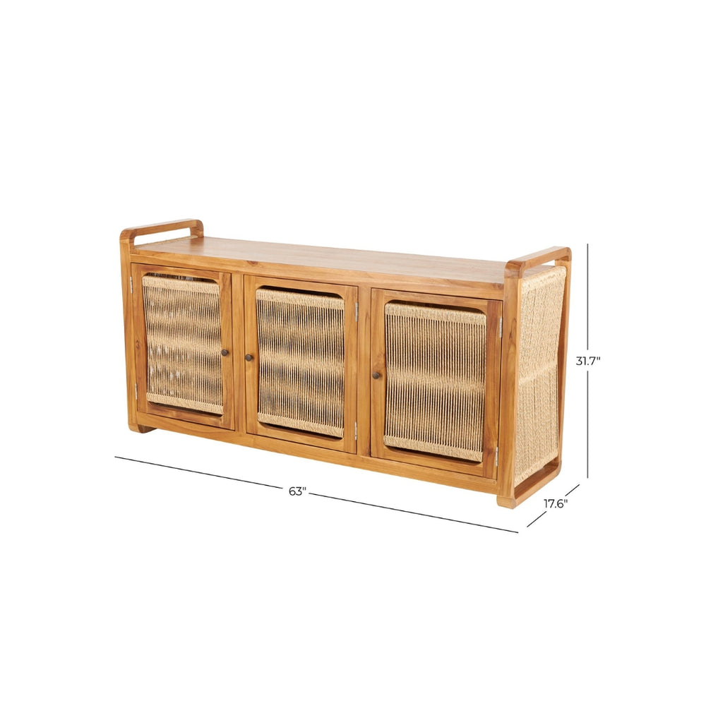 Gabinete de almacenamiento en teca con puertas de ratán – 3 puertas