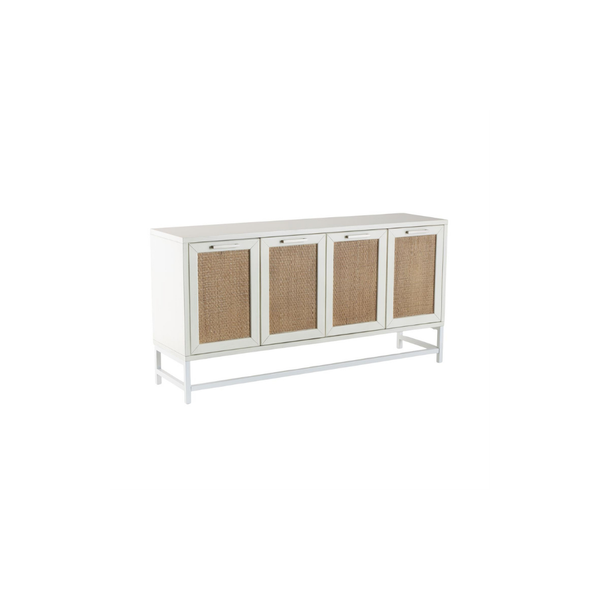 Credenza Blanca de 4 Puertas con Detalles Tejidos