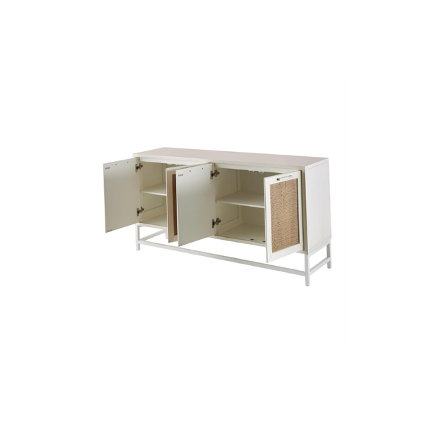 Credenza Blanca de 4 Puertas con Detalles Tejidos