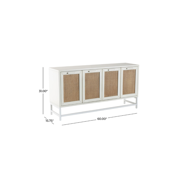Credenza Blanca de 4 Puertas con Detalles Tejidos