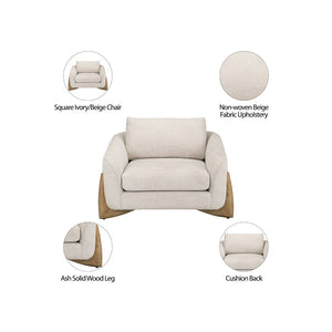 Butaca Tapizada con Base de Madera en Beige