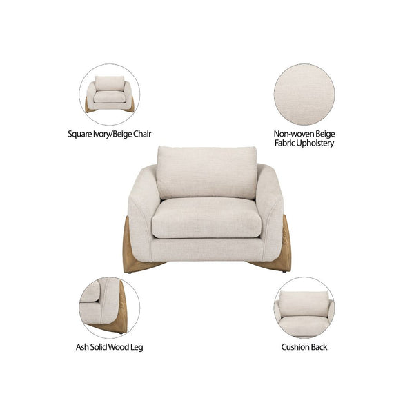 Butaca Tapizada con Base de Madera en Beige