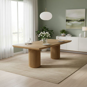 Mesa de Comedor Rectangular con Doble Pedestal Acanalado