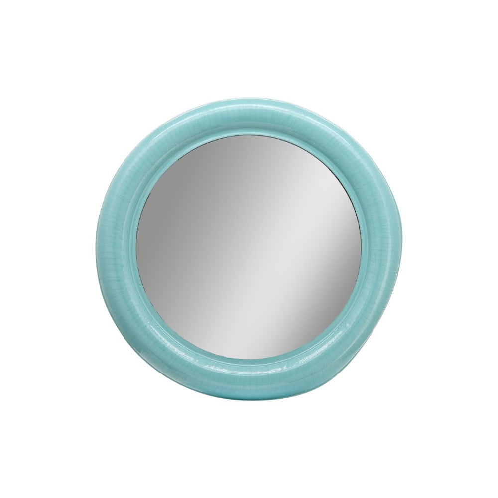 Espejo decorativo redondo de metal color turquesa – 36"