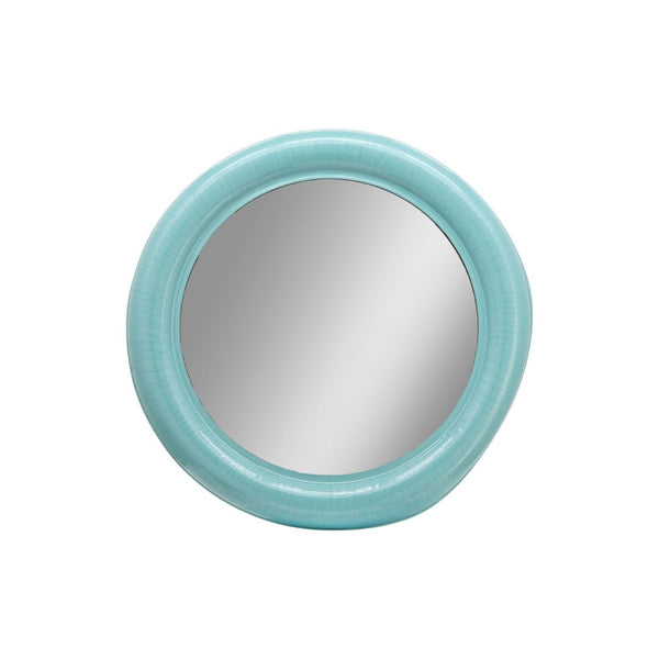 Espejo decorativo redondo de metal color turquesa – 36"
