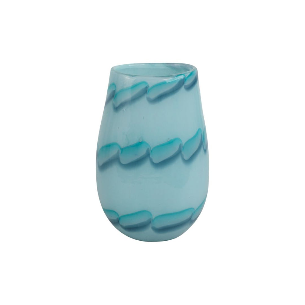 Jarrón decorativo de vidrio con patrón de cuentas color azul