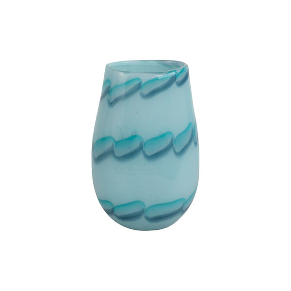 Jarrón decorativo de vidrio con patrón de cuentas color azul