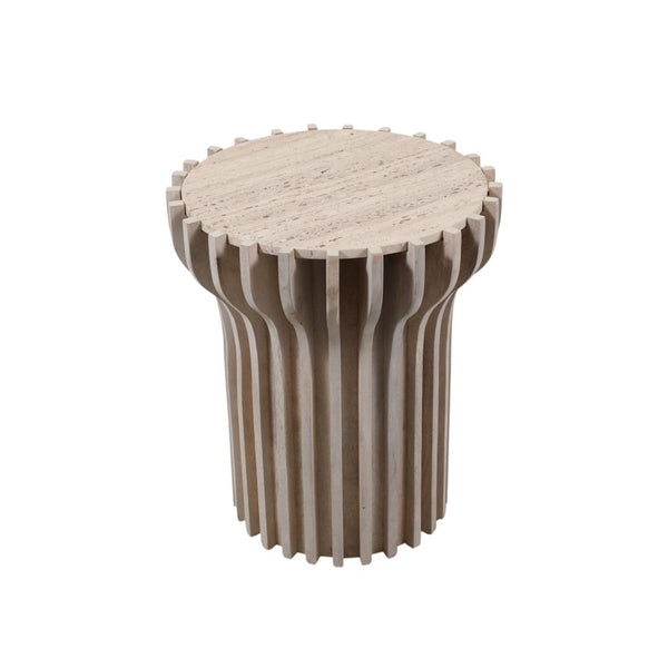 Mesa auxiliar Grenoble de madera y travertino — 25″ / Accent Table