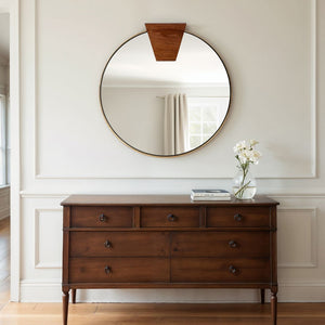 Espejo redondo de madera dorado de 32″