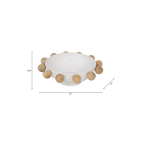Bowl Large Wooden Knobs White