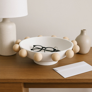 Bowl Large Wooden Knobs White