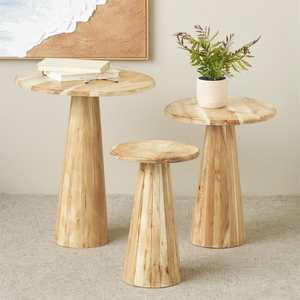 Mesa auxiliar pedestal grande en madera natural