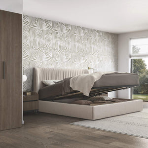 Cama tapizada Hexagon King Size en beige