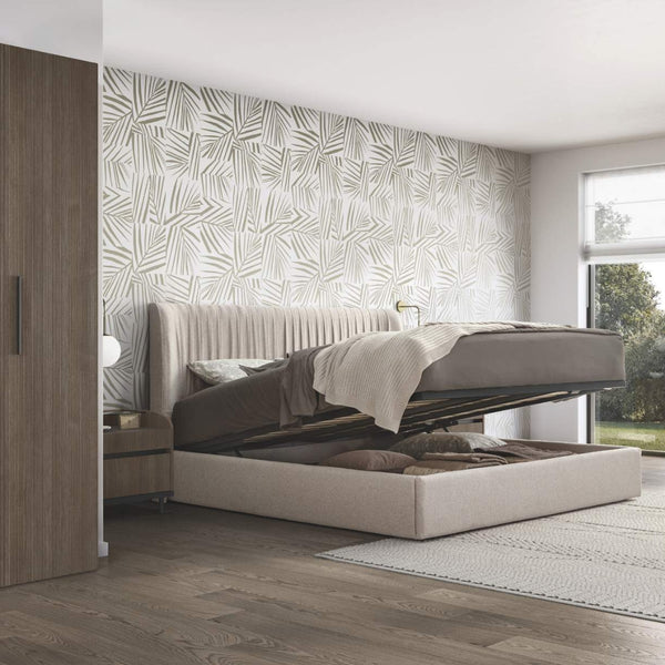 Cama tapizada Hexagon King Size en beige