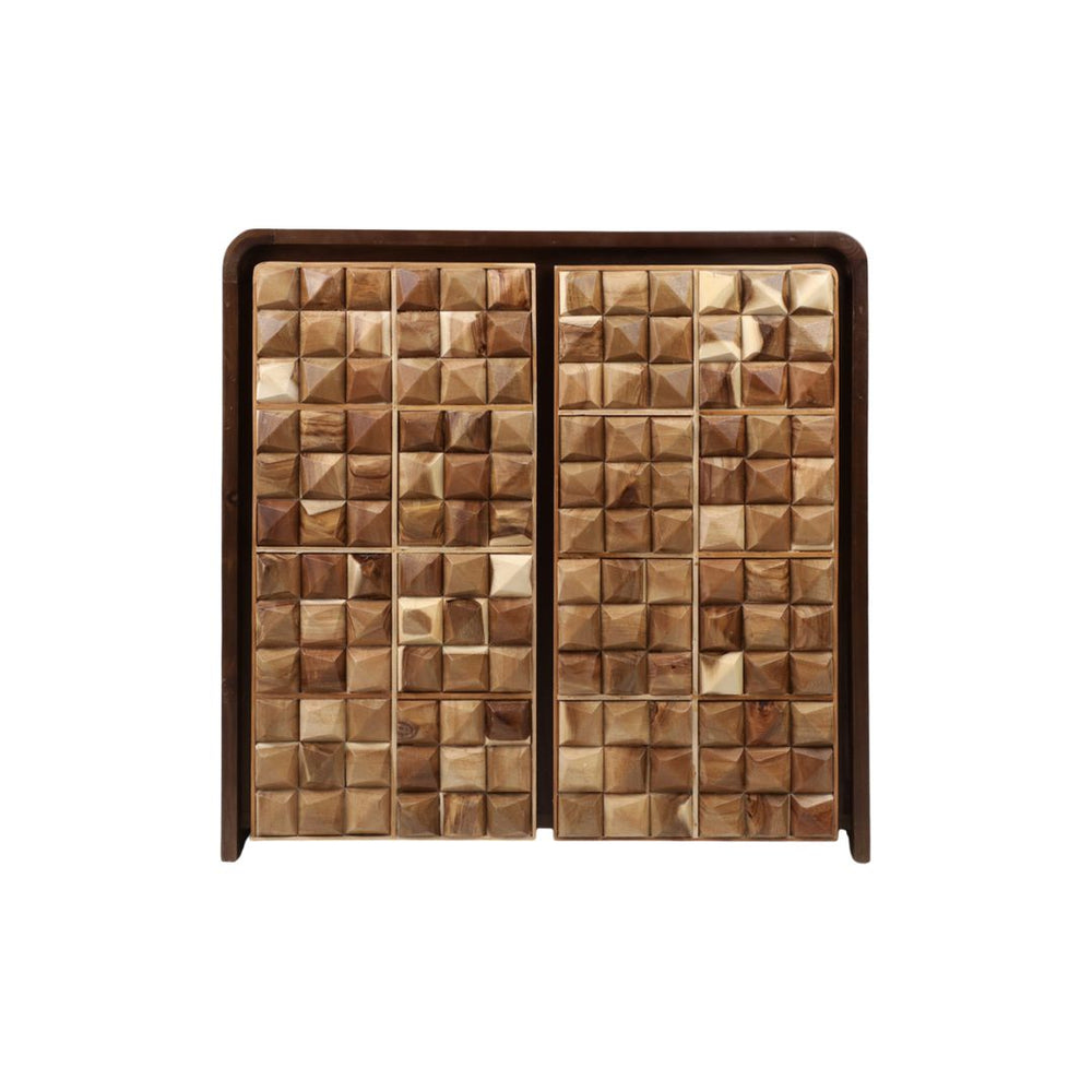 Gabinete decorativo de madera de teca con diseño geométrico – 2 puertas
