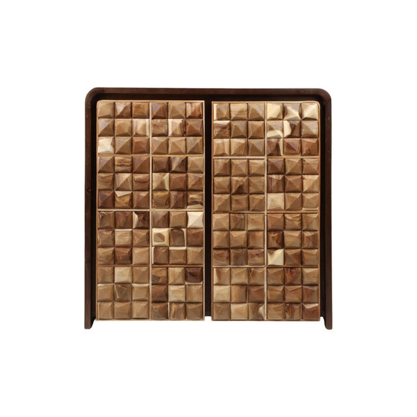 Gabinete decorativo de madera de teca con diseño geométrico – 2 puertas