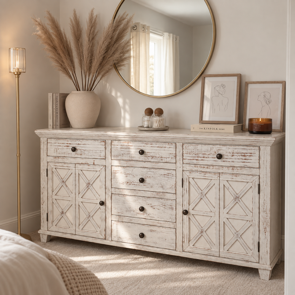 Lattice 6 Drawer Dresser Rustic WH