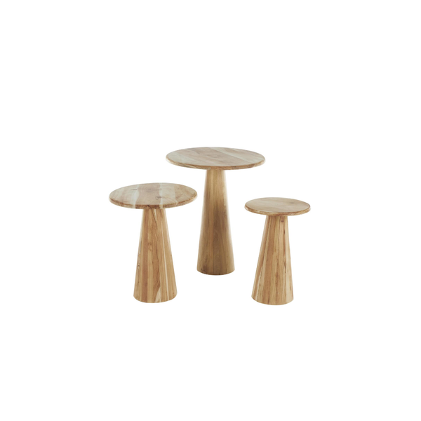 Mesa auxiliar pedestal pequeña en madera natural – 15.75"