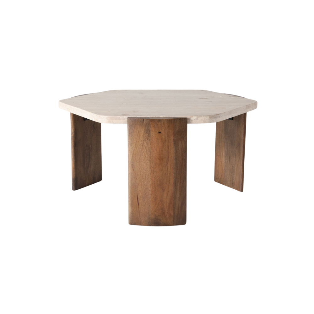 Mesa Centro Hexagon Travertine Marron