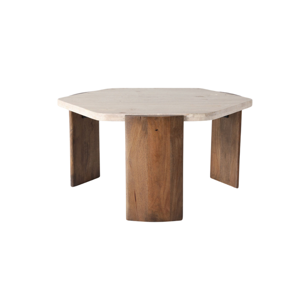 Mesa Centro Hexagon Travertine Marron
