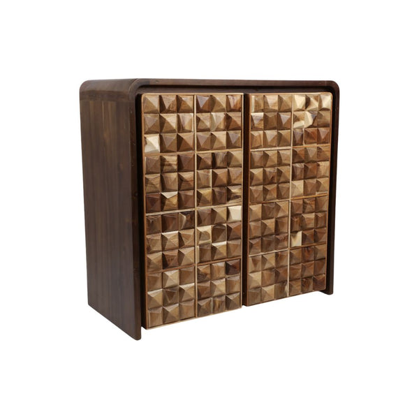 Gabinete decorativo de madera de teca con diseño geométrico – 2 puertas