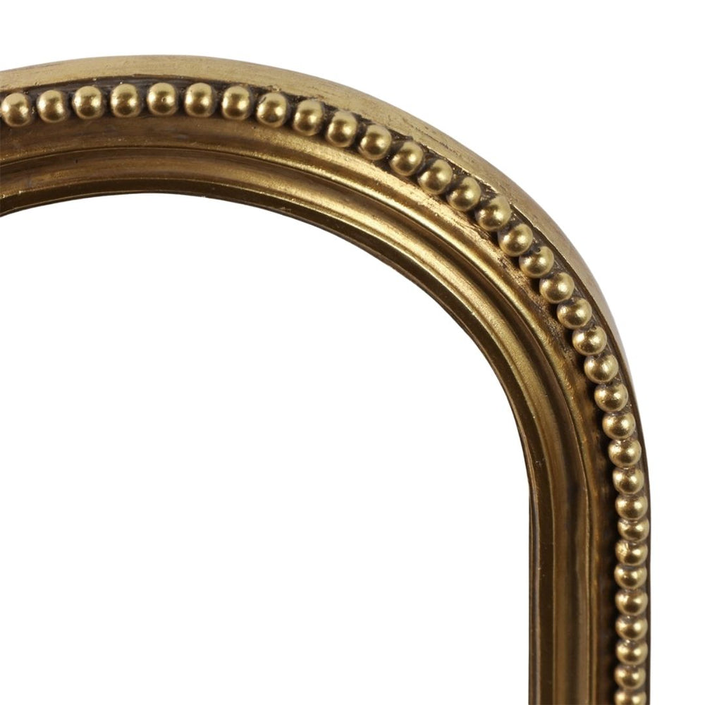 Espejo decorativo de mesa con marco arqueado de cuentas color dorado (5×7)