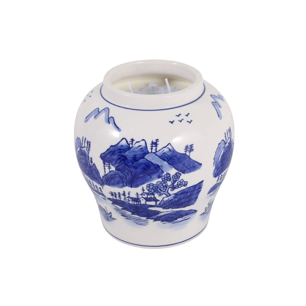 Vela aromática Neroli & Basil en recipiente chinoiserie azul y blanco – 39 oz