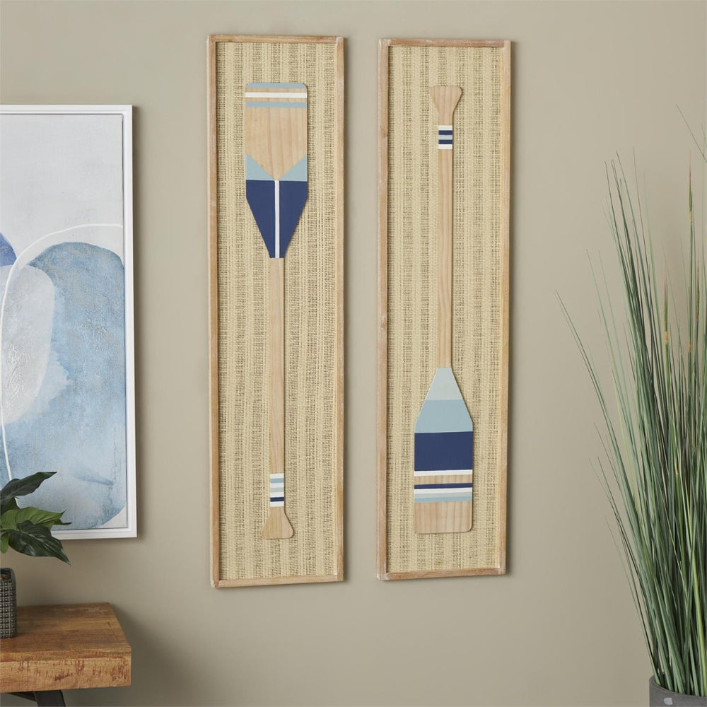 Remos decorativos náuticos en madera y papel tejido (Set de 2)
