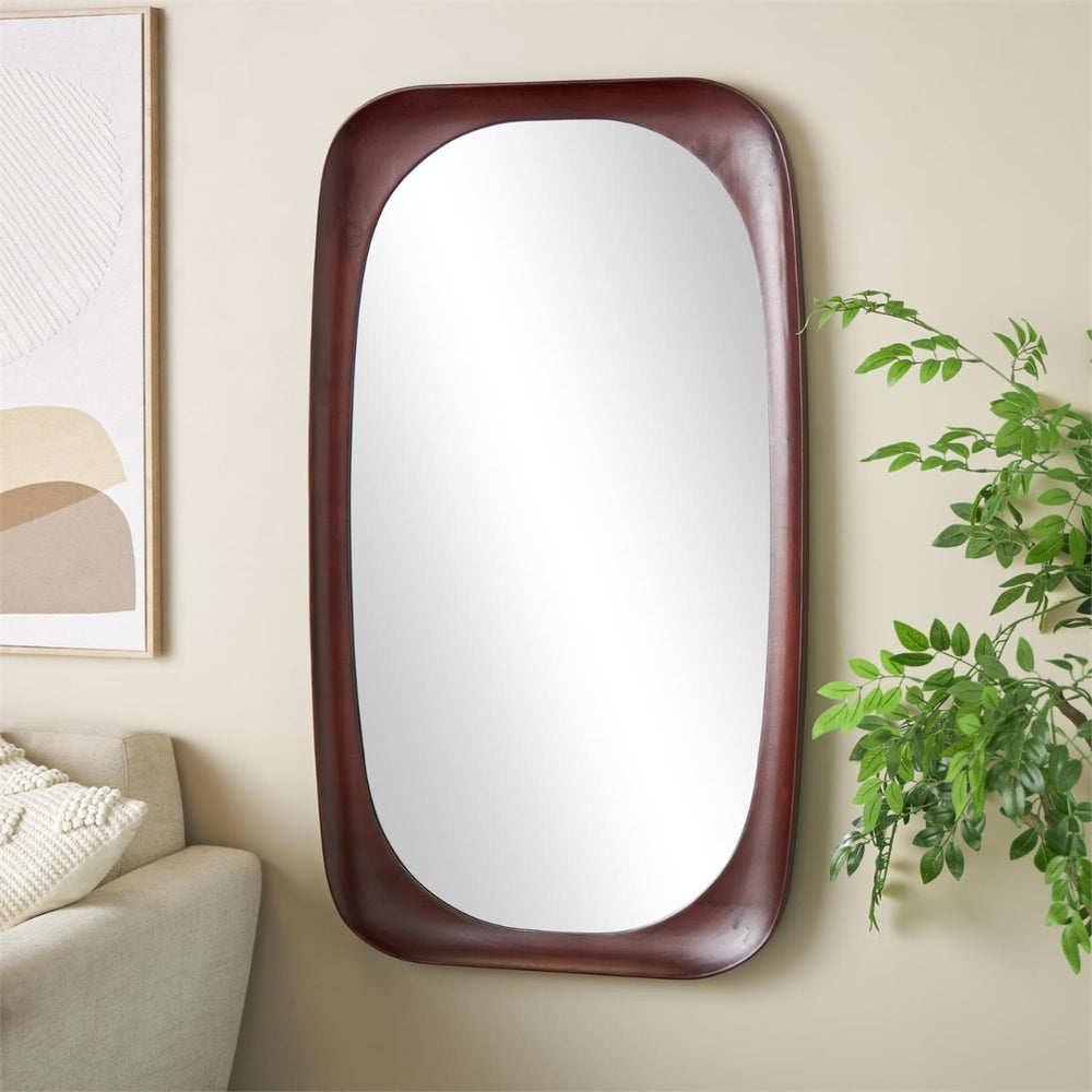 Espejo decorativo de pared ovalado en madera color marrón oscuro